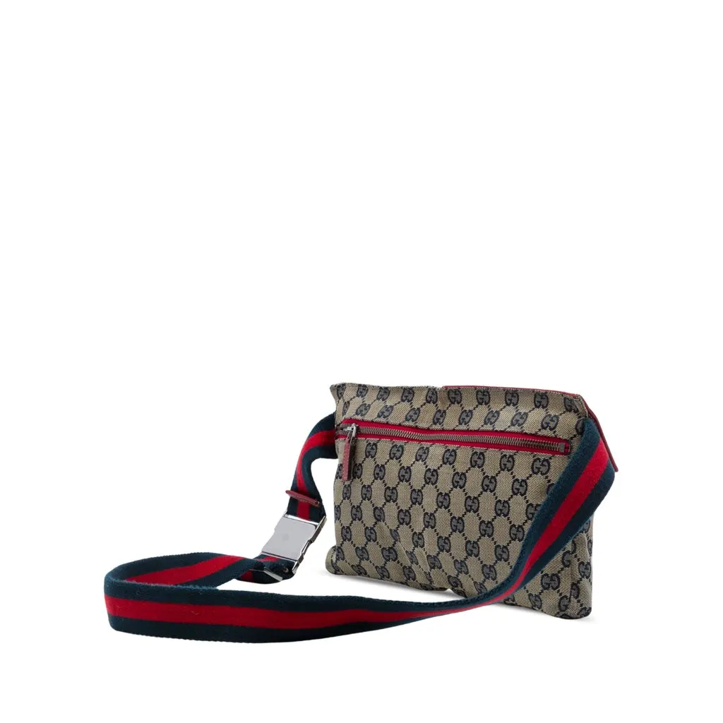 Gucci GG Canvas Web Double Pocket Belt Bag Beige Very good - Back View