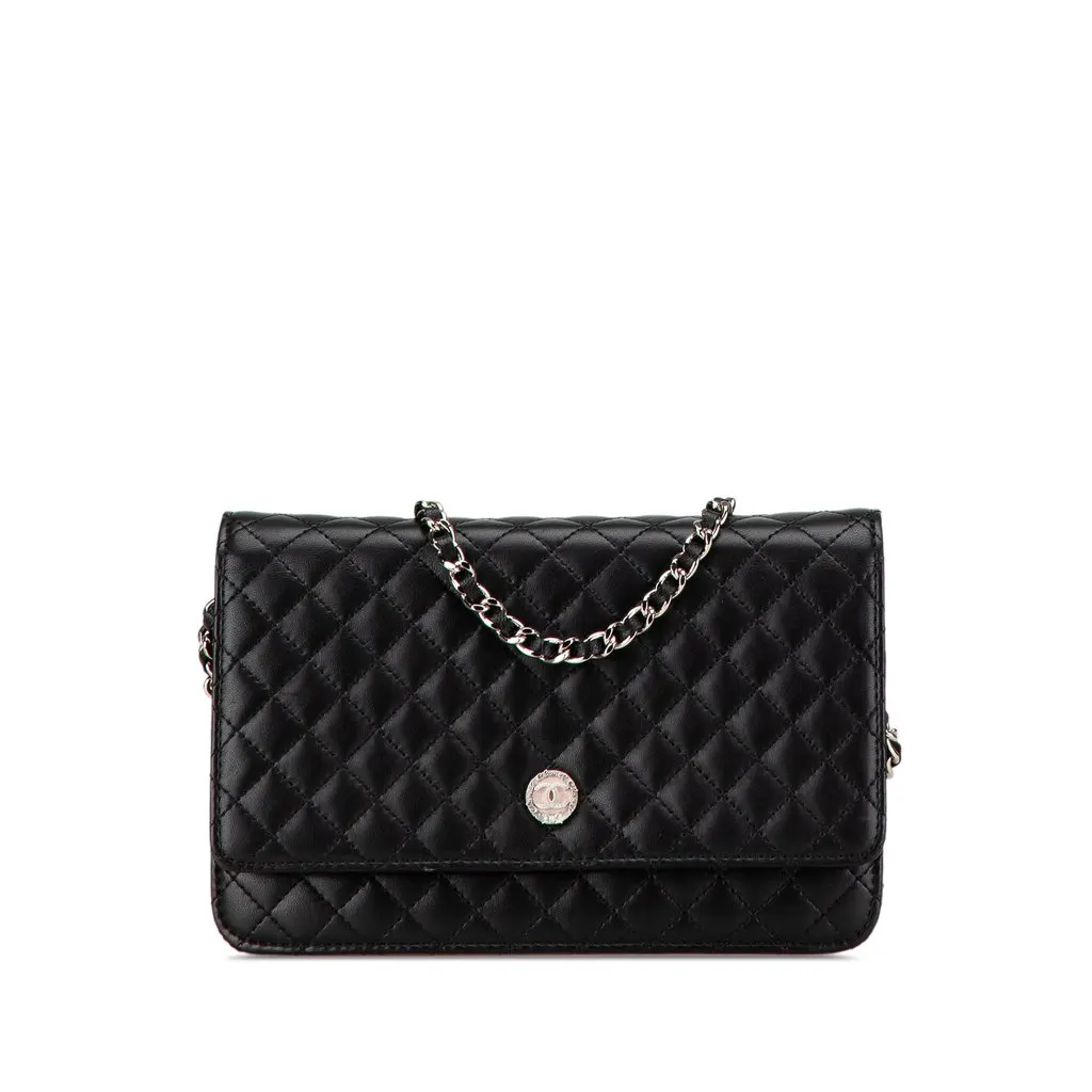 Chanel CC Microquilted Lambskin Wallet On Chain Black Leather Very good - Front View