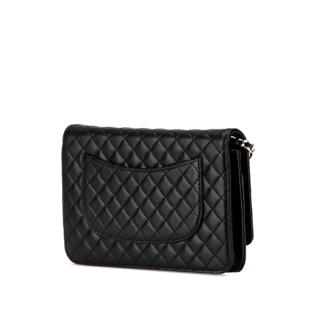 Chanel CC Microquilted Lambskin Wallet On Chain Black Leather Very good - Back View