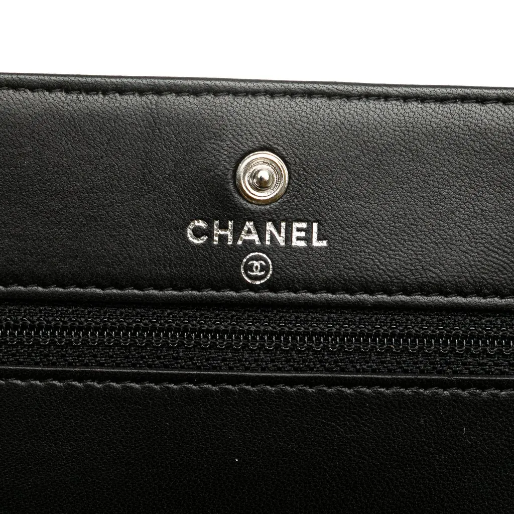 Chanel CC Microquilted Lambskin Wallet On Chain Black Leather Very good - Box View