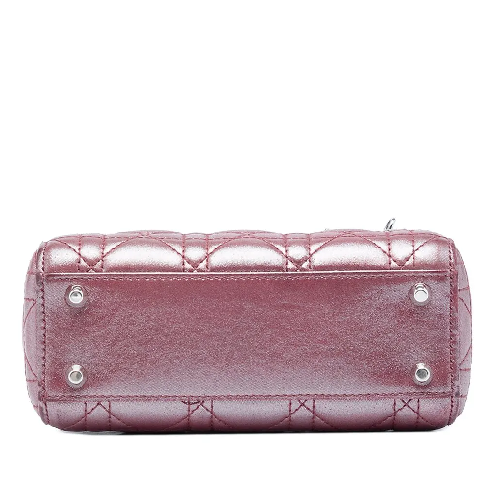 Dior Mini Iridescent Lambskin Cannage Lady Dior Pink Leather Good - Inside View
