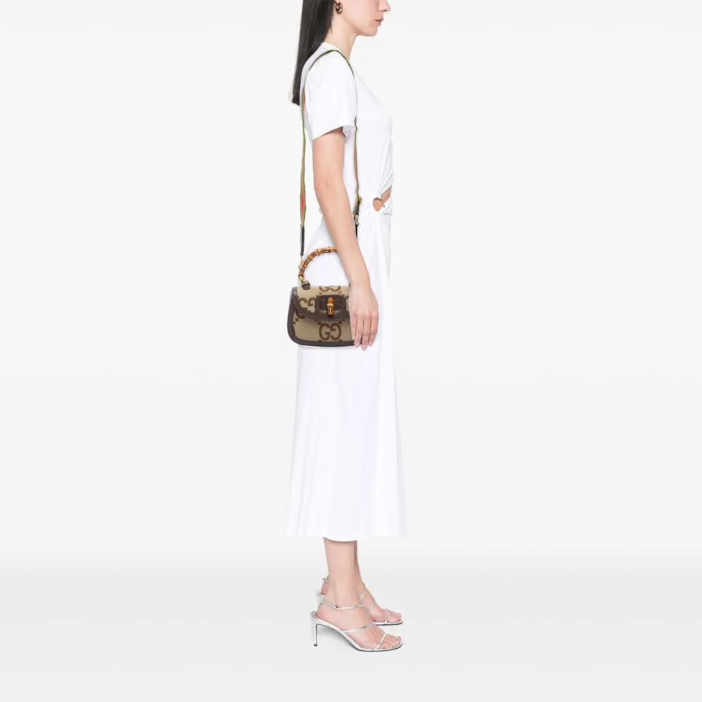 Gucci Small Jumbo GG Canvas Web Bamboo 1947 Top Handle Bag Beige Canvas Good - Box View