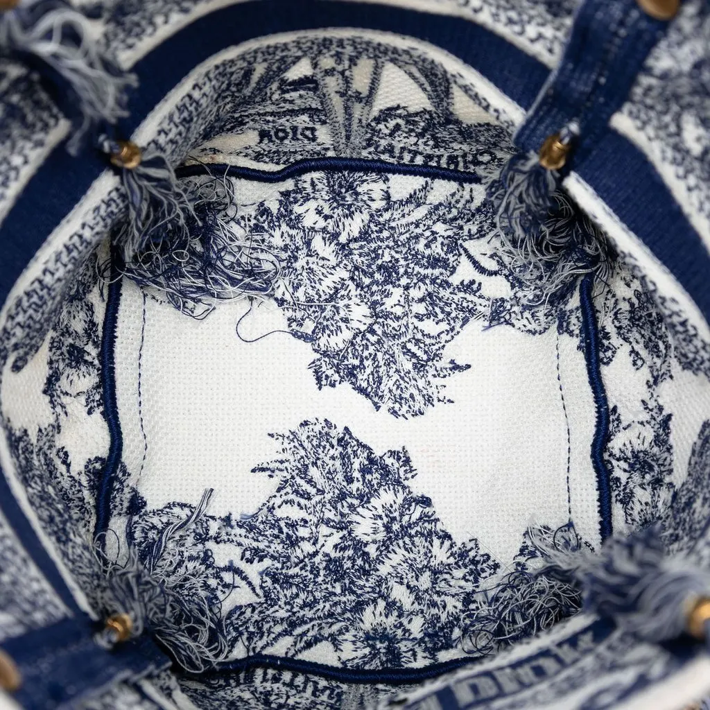 Dior Canvas Embroidered Reve d Infini D Bubble Bucket Bag Blue Good - Model View