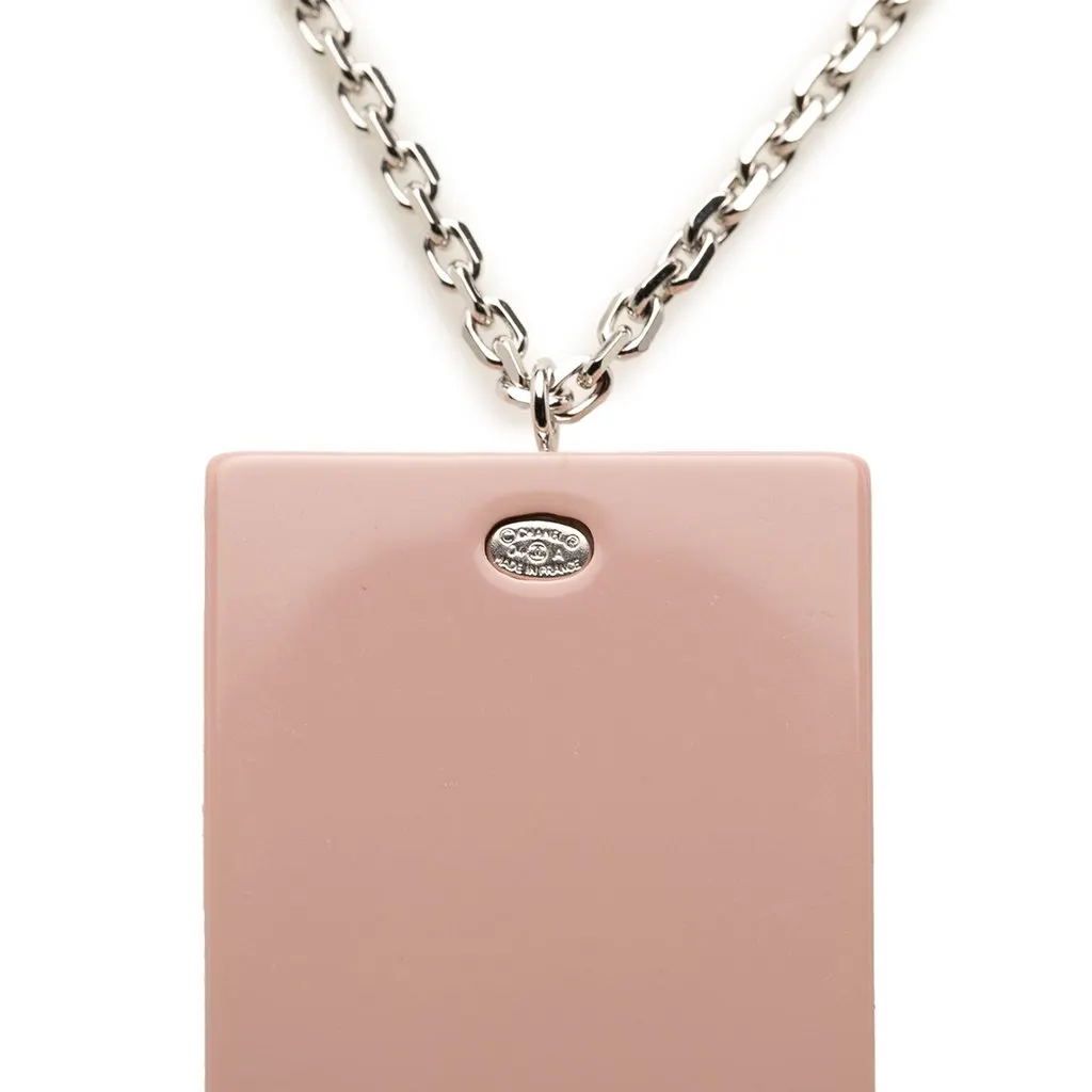 Chanel CC Brass Strass and Acrylic Plate Pendant Necklace Silver Brass Very good - Model View