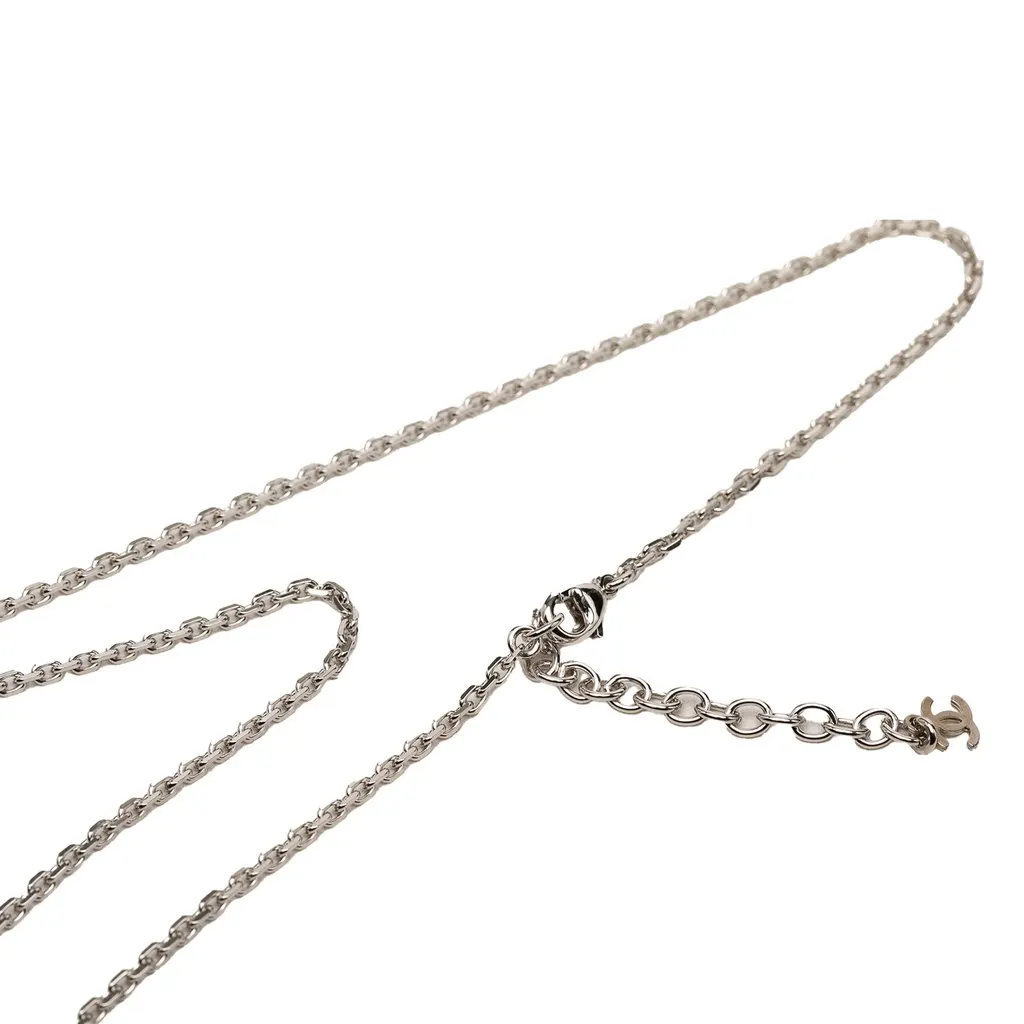 Chanel CC Brass Strass and Acrylic Plate Pendant Necklace Silver Brass Very good - Box View