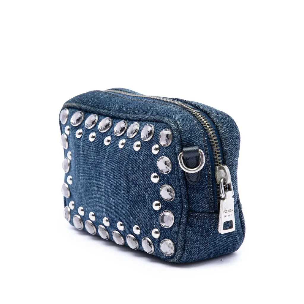 Prada Mini Denim Borchie Bijoux Camera Bag Blue Very good - Back View