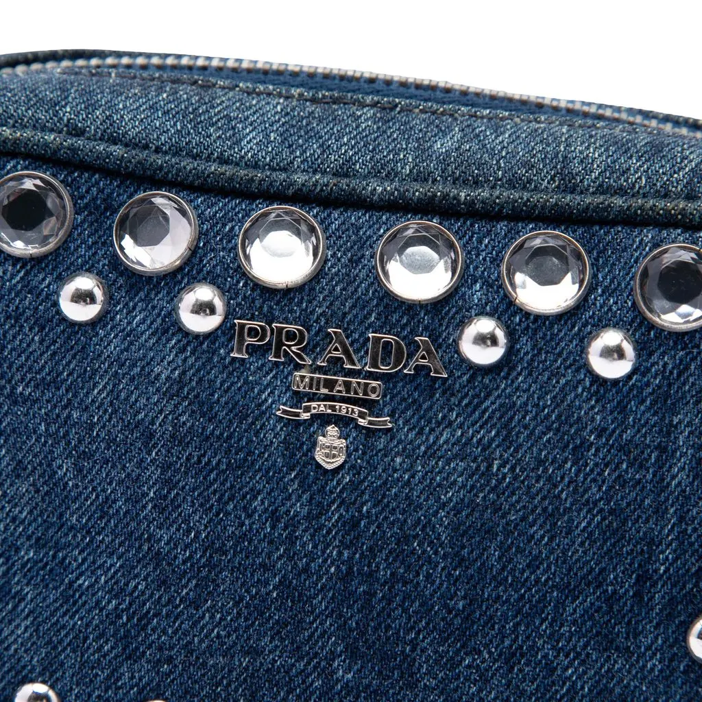 Prada Mini Denim Borchie Bijoux Camera Bag Blue Very good - Box View