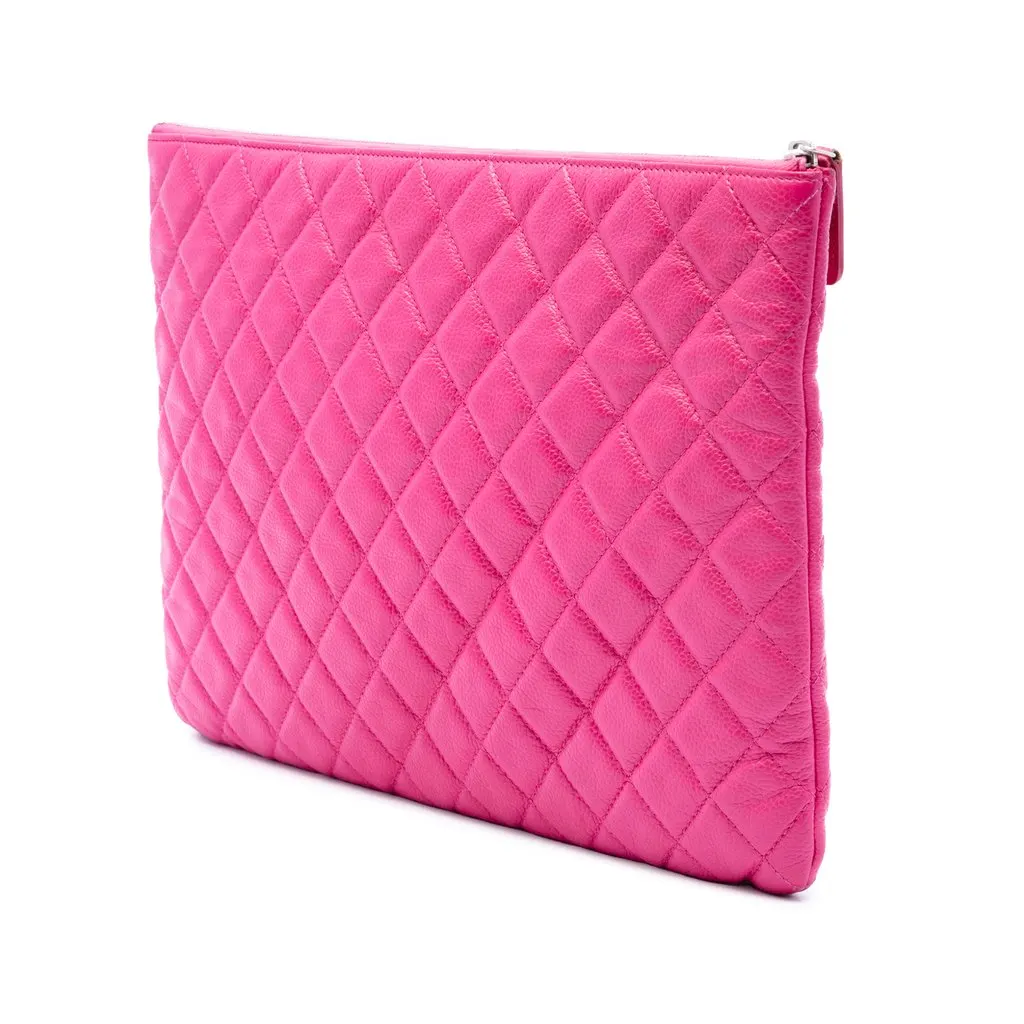 Chanel Large Quilted Caviar O Case Clutch Pink Leather Very good - Back View