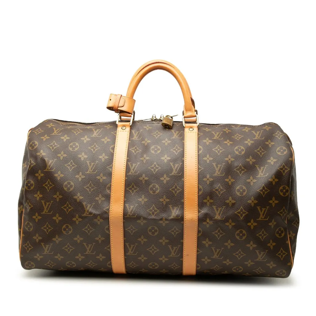 Louis Vuitton Monogram Keepall 50 Brown Canvas Good - Front View