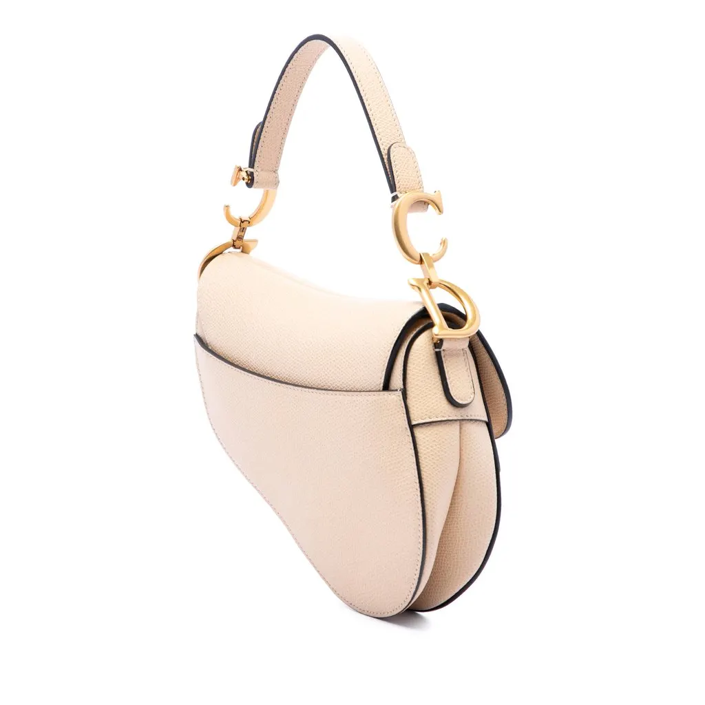 Dior Mini Grained Calfskin Saddle Bag Beige Leather Very good - Back View