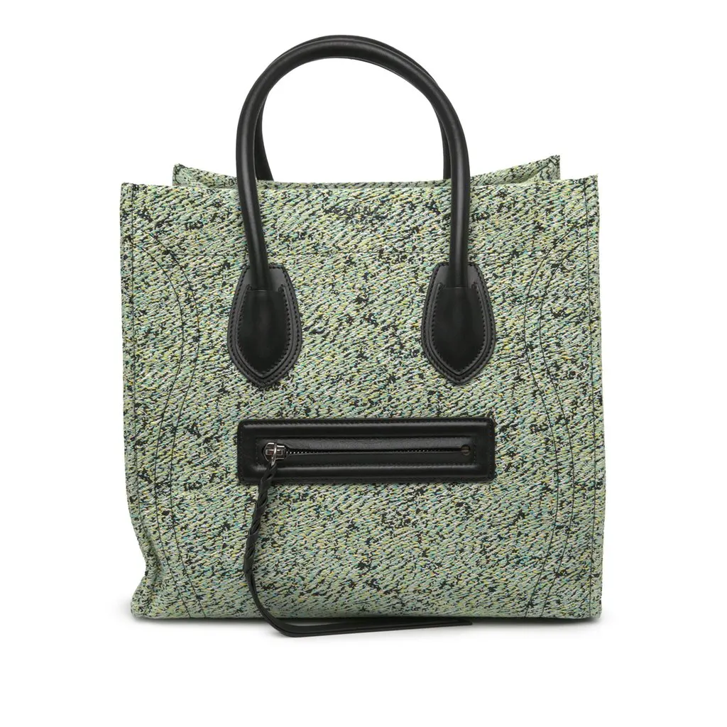Celine Medium Tweed Phantom Luggage Tote Green Tweed Very good - Front View