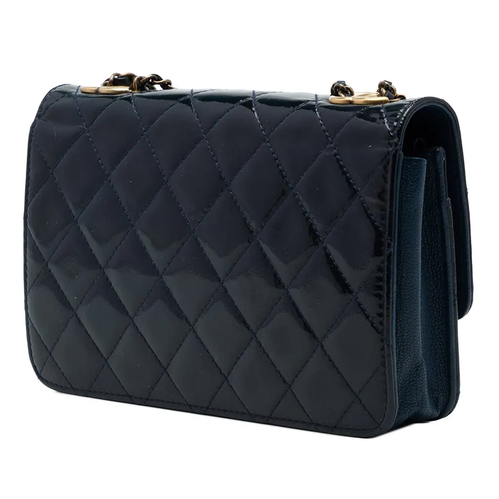 Chanel Quilted Patent and Goatskin CC Eyelet Wallet On Chain Blue Leather Very good - Back View