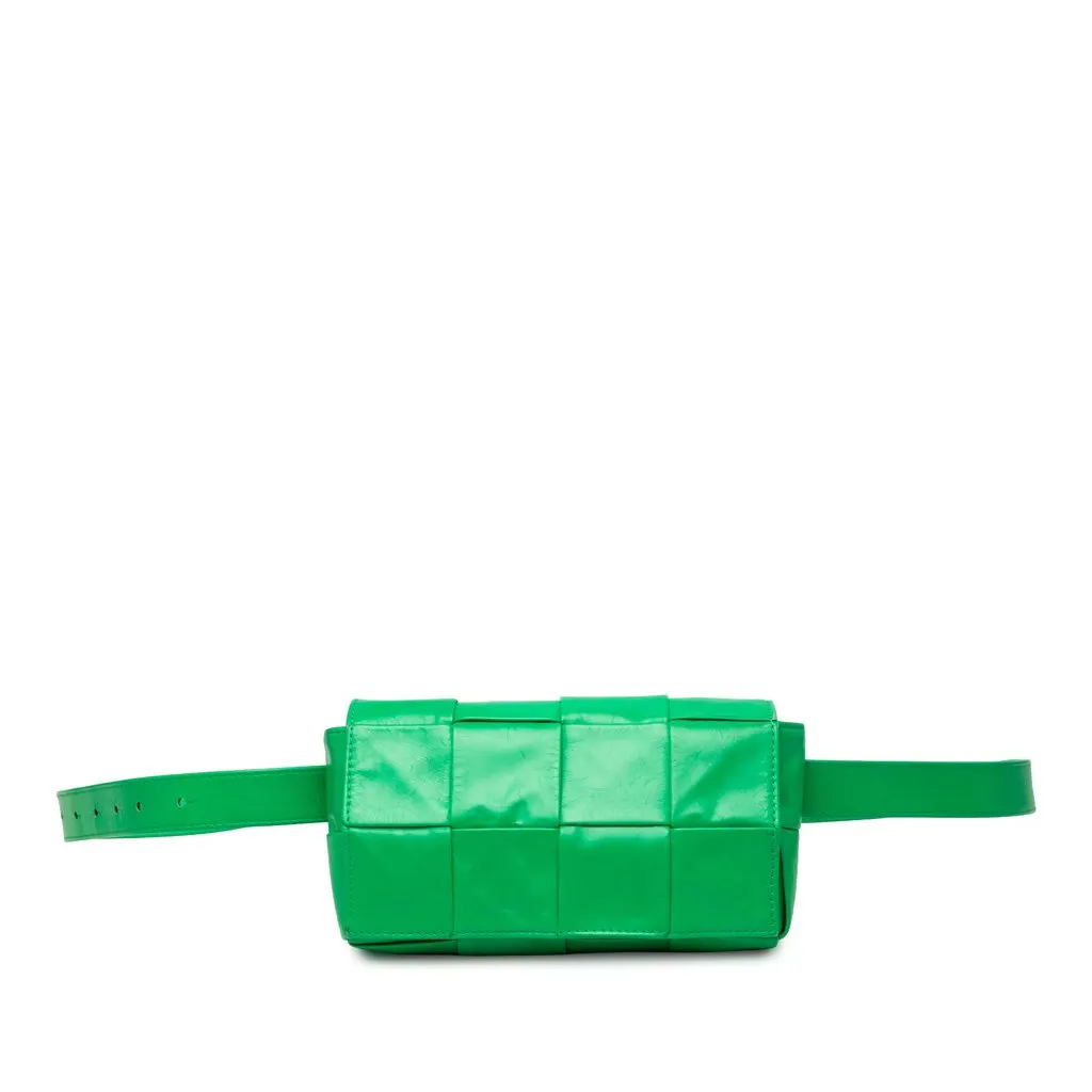 Bottega Veneta Mini Paper Calfskin Intrecciato Cassette Belt Bag Green Leather Very good - Front View