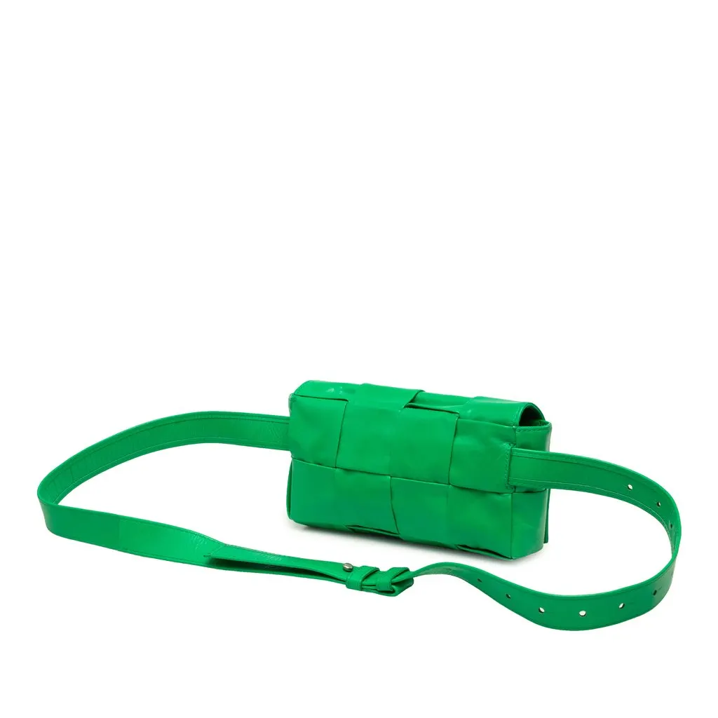 Bottega Veneta Mini Paper Calfskin Intrecciato Cassette Belt Bag Green Leather Very good - Back View