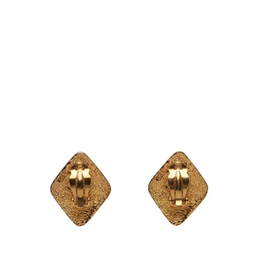 Chanel CC Gold Plated Rhombus Clip On Earrings Gold Metal Very good - Back View