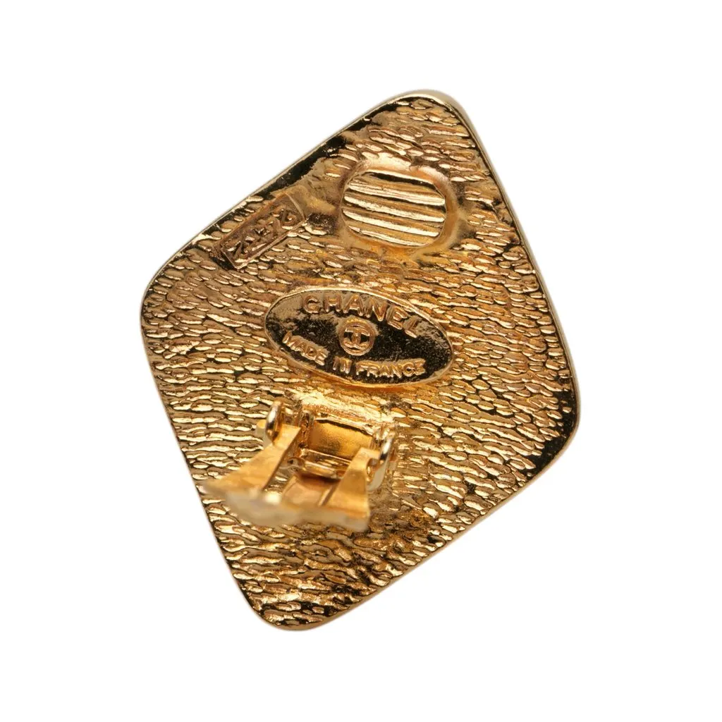 Chanel CC Gold Plated Rhombus Clip On Earrings Gold Metal Very good - Inside View