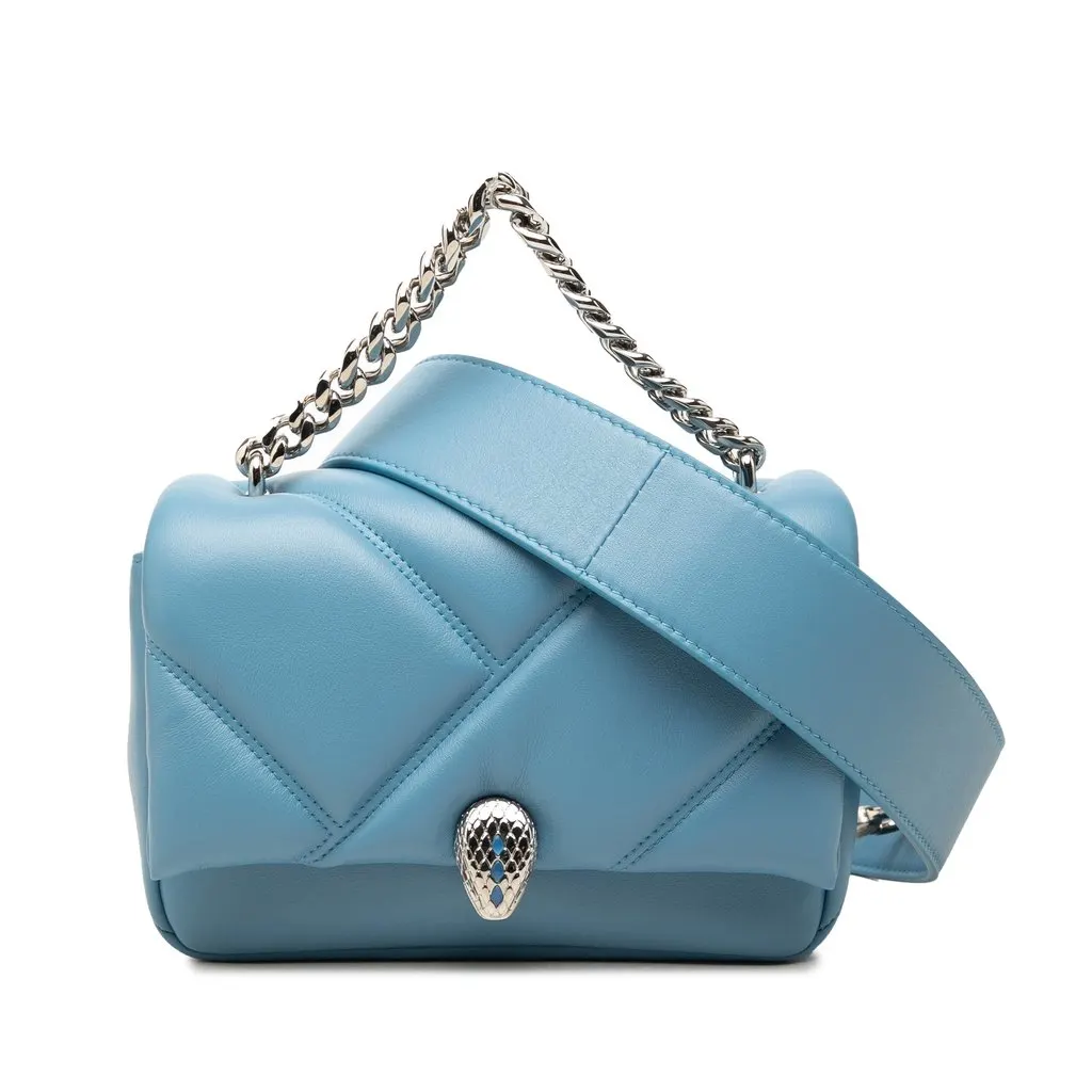 Bvlgari Mini Leather Serpenti Cabochon Satchel Blue Leather Good - Front View