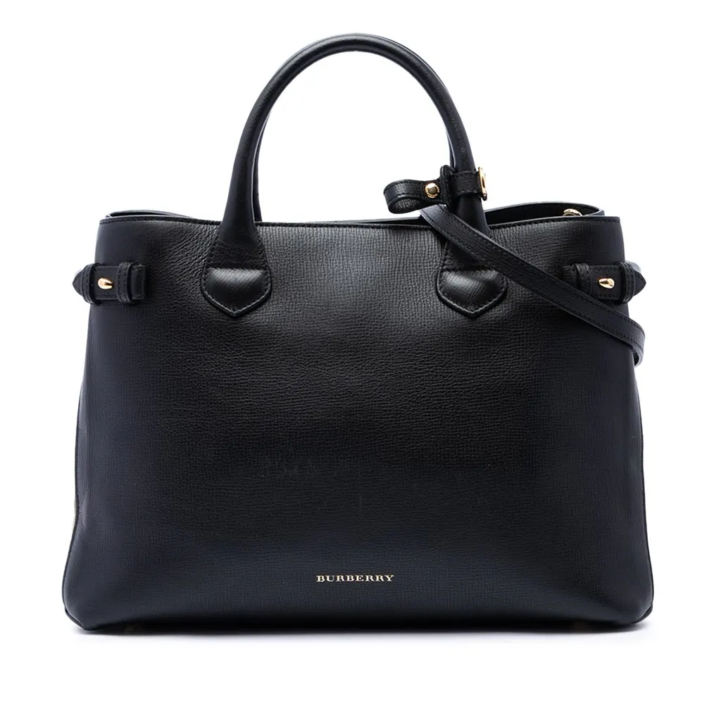 Burberry Medium Leather and House Check Banner Satchel Black Leather Very good - Front View