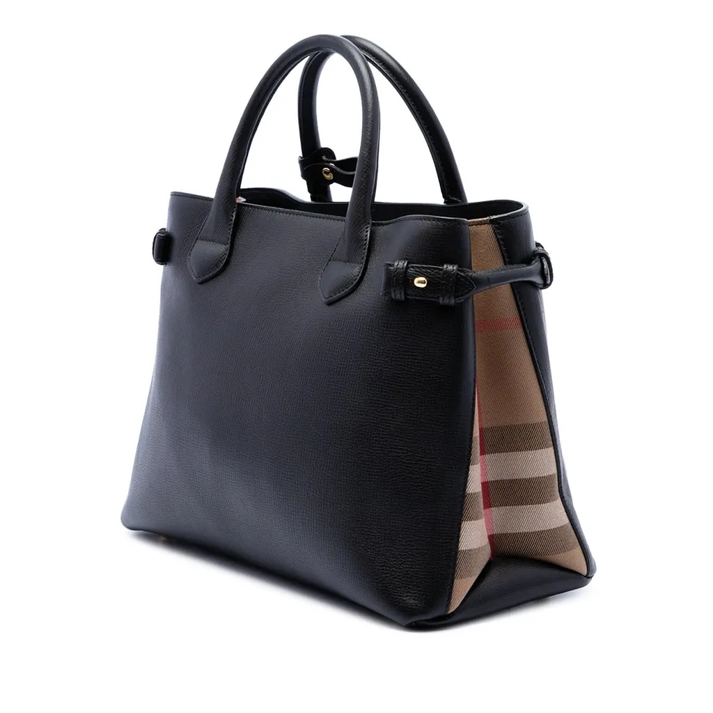 Burberry Medium Leather and House Check Banner Satchel Black Leather Very good - Back View
