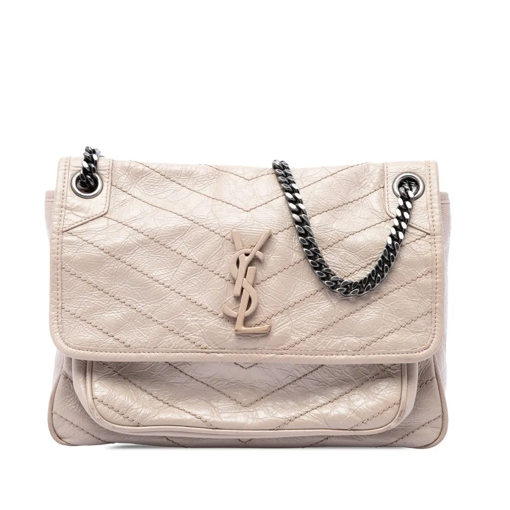 Saint Laurent Medium Crinkled Calfskin Niki Beige Leather Very good - Front View