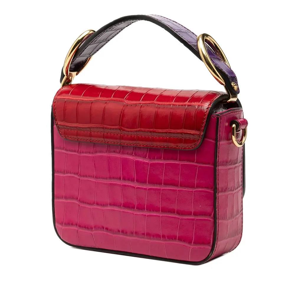 Chloé Mini Tricolor Croc Embossed Calfskin C Satchel Pink Leather Very good - Back View