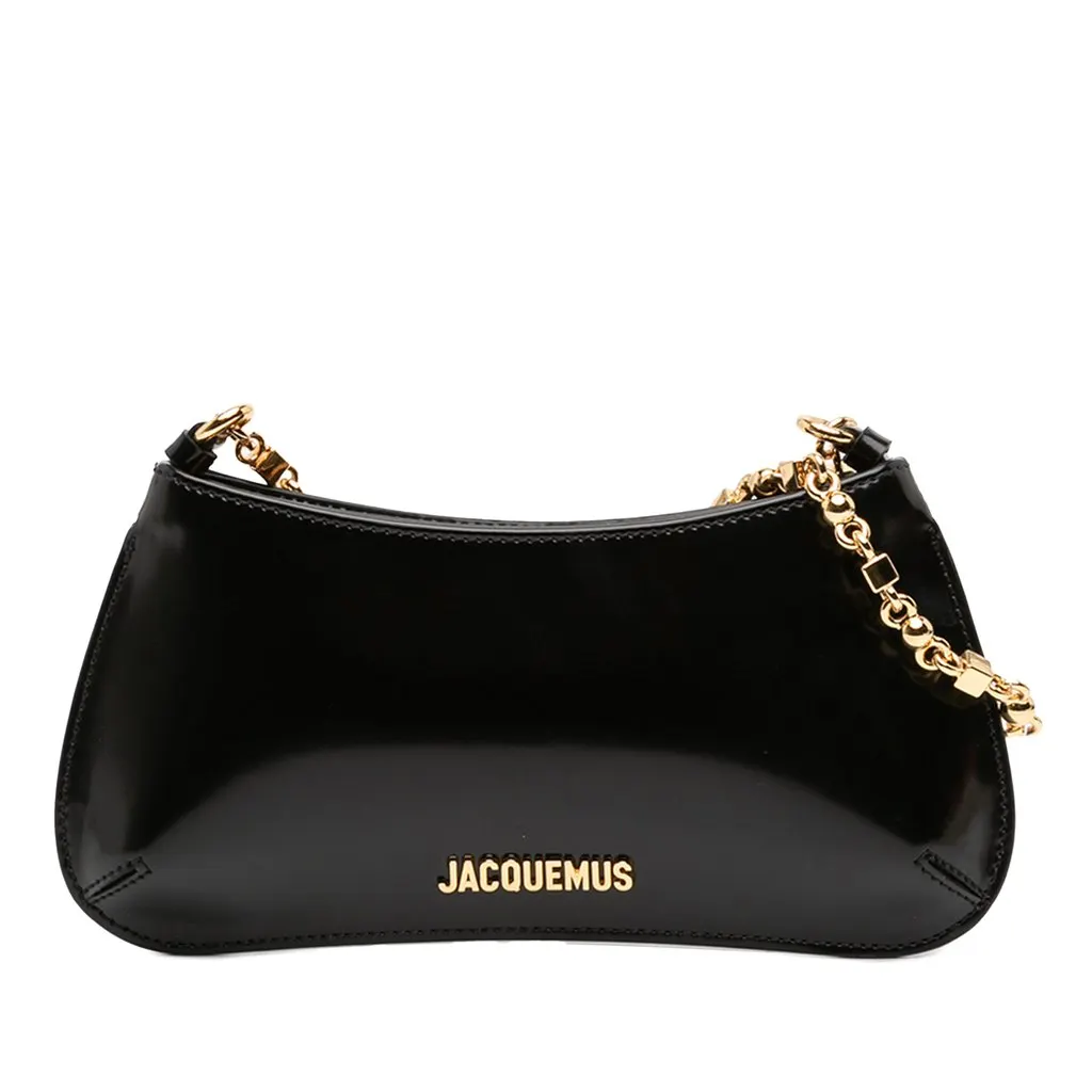 Jacquemus Patent Le Petit Bisou Chain Shoulder Bag Black Leather Very good - Front View