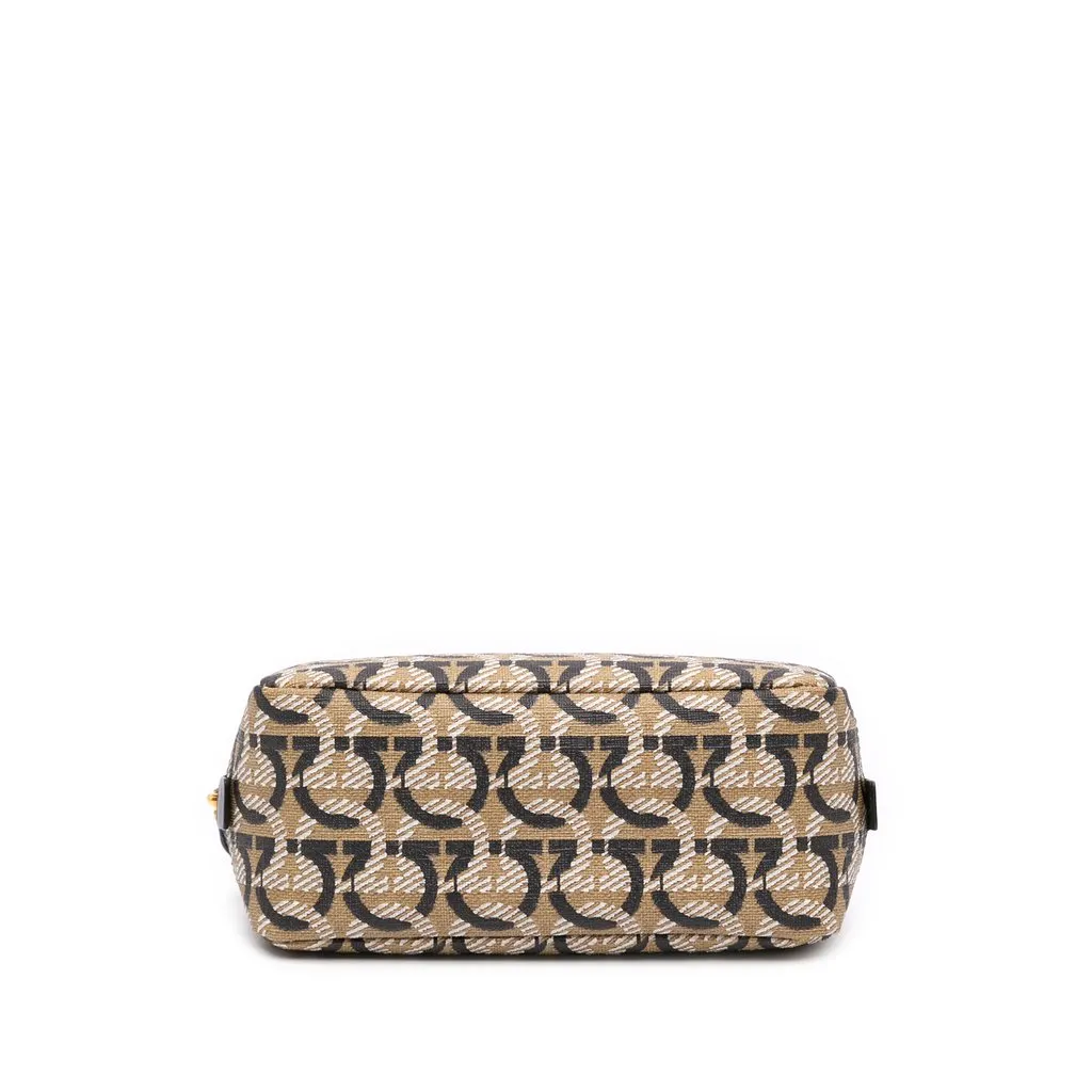 Salvatore Ferragamo Gancini Coated Canvas Cosmetic Pouch Beige Canvas Good - Inside View