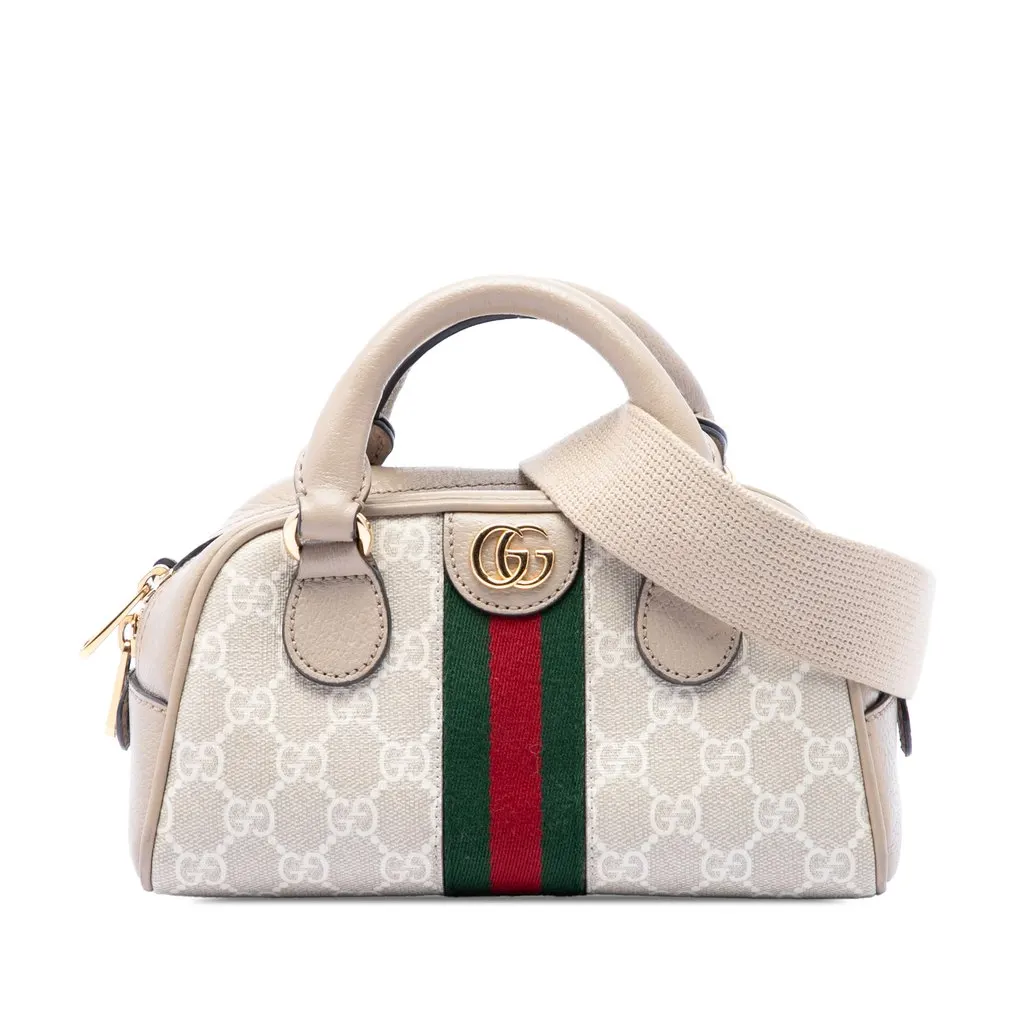 Gucci Mini GG Supreme Web Ophidia Satchel Beige Good - Front View
