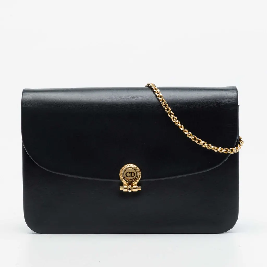 Dior Leather Chain Crossbody Black Leather Very good - Front View