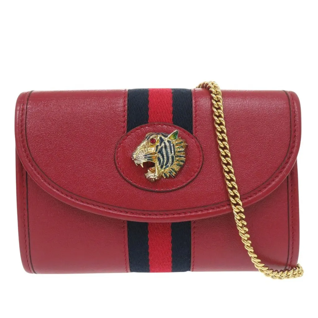 Gucci Mini Calfskin Rajah Web Chain Crossbody Red Leather Very good - Front View