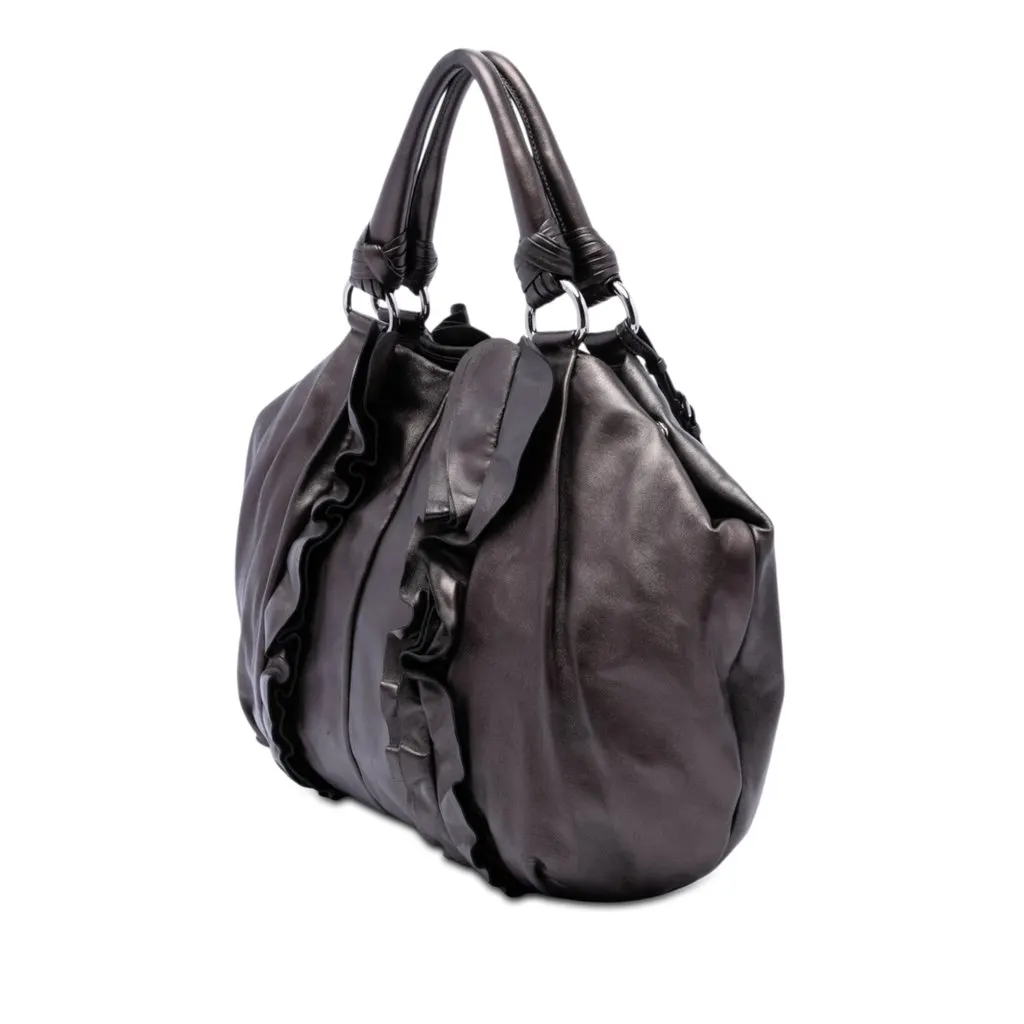 Prada Metallic Nappa Mordore Ruffle Tote Brown Leather Very good - Back View