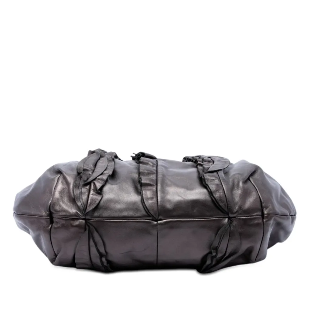 Prada Metallic Nappa Mordore Ruffle Tote Brown Leather Very good - Inside View