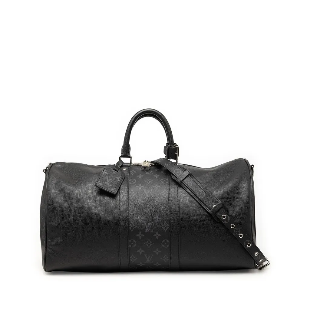Louis Vuitton Taiga Keepall Bandouliere 50 Black Leather Very good - Front View
