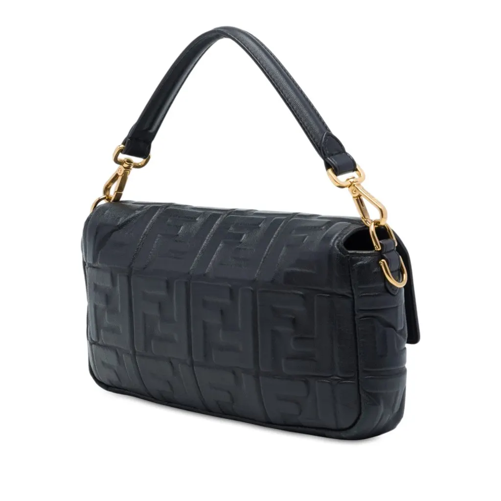 Fendi Zucca Embossed Leather Baguette Satchel Black Leather Very good - Back View