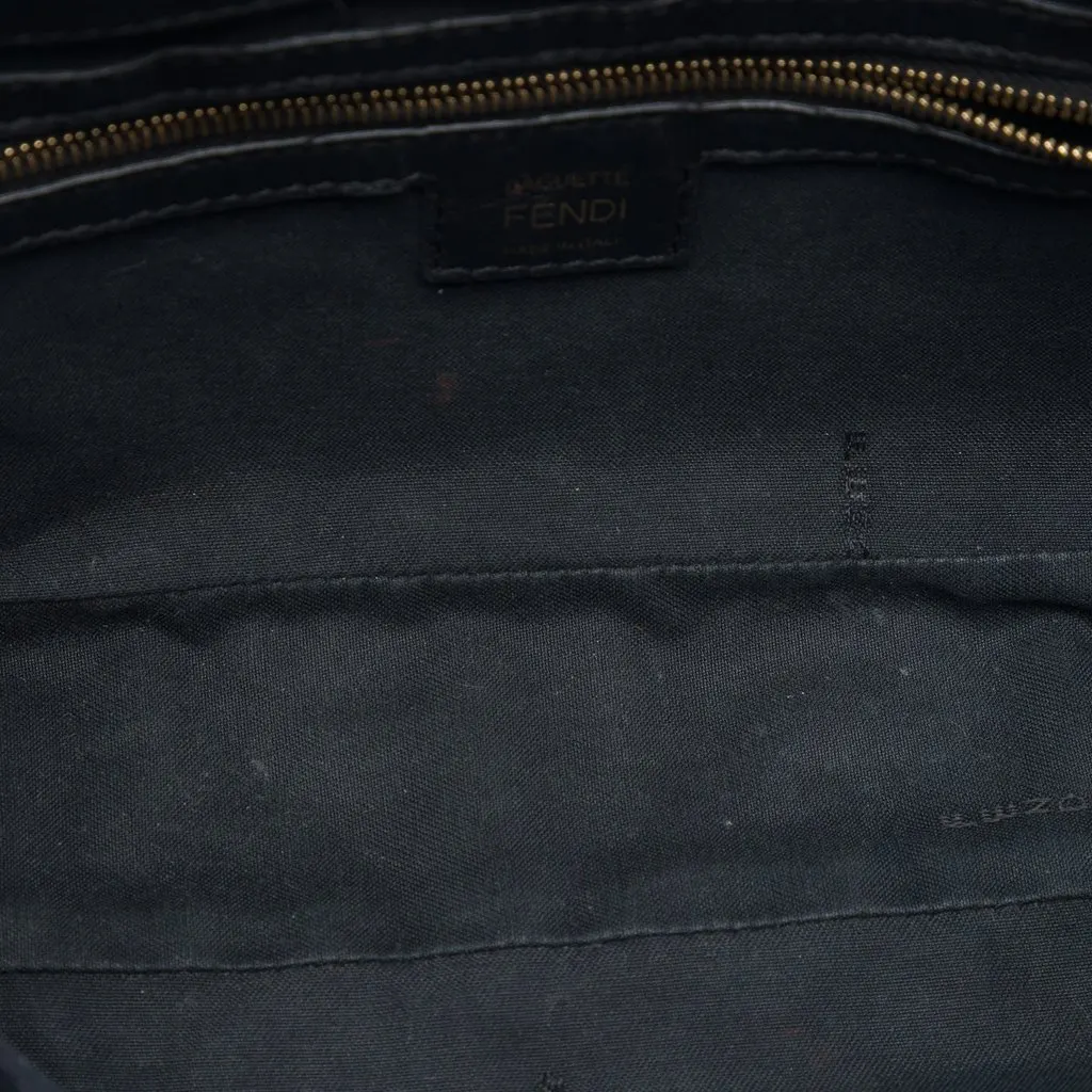 Fendi Zucca Embossed Leather Baguette Satchel Black Leather Very good - Model View