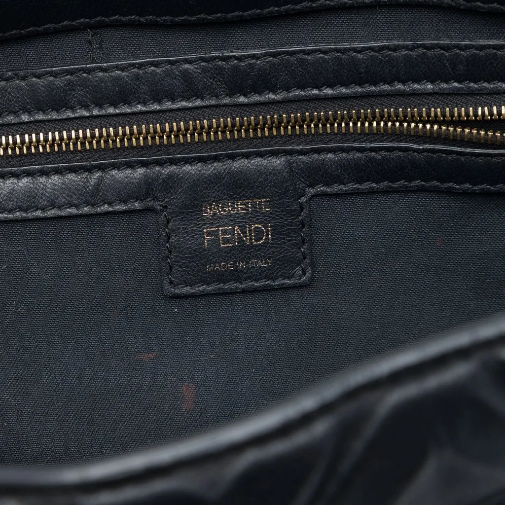 Fendi Zucca Embossed Leather Baguette Satchel Black Leather Very good - Box View