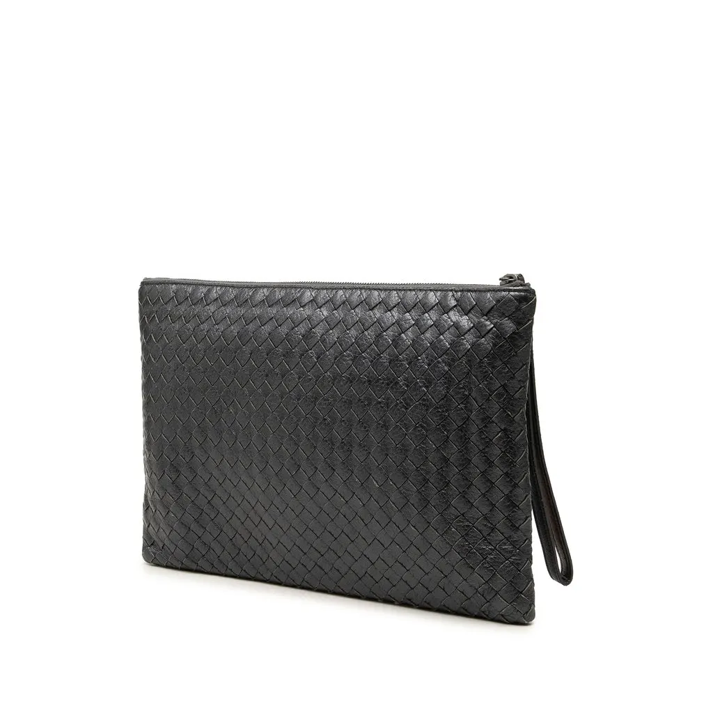 Bottega Veneta Metallic Leather Intrecciato Clutch Black Leather Good - Back View