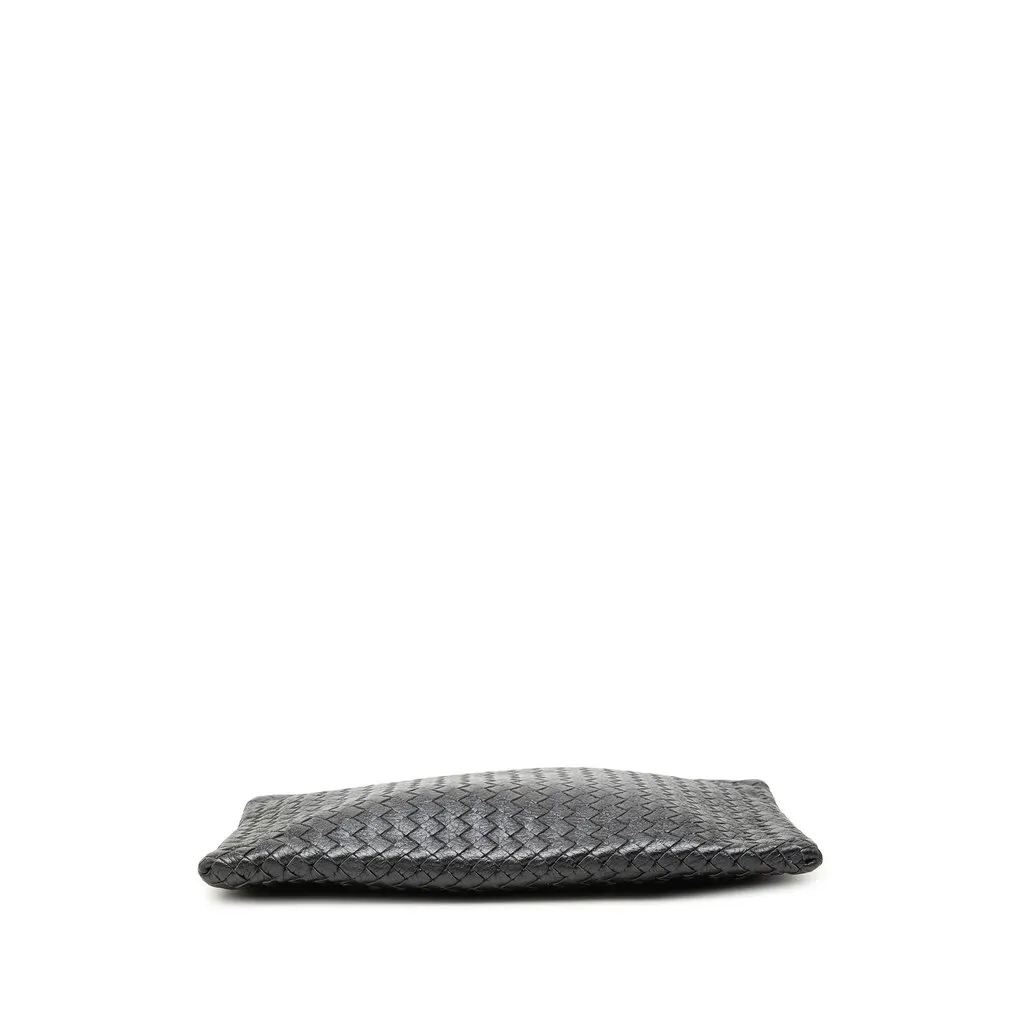 Bottega Veneta Metallic Leather Intrecciato Clutch Black Leather Good - Inside View