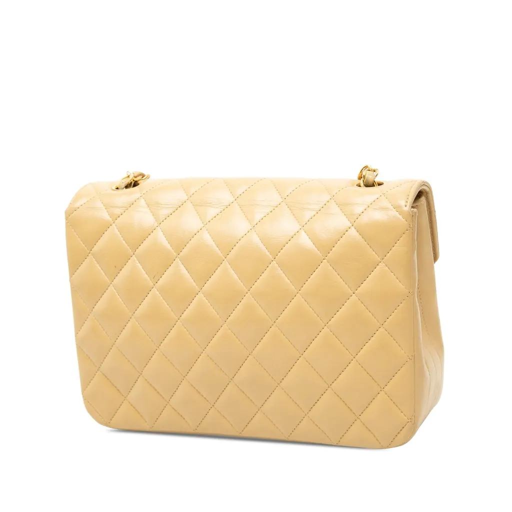 Chanel CC Quilted Lambskin Round Flap Beige Leather Very good - Back View