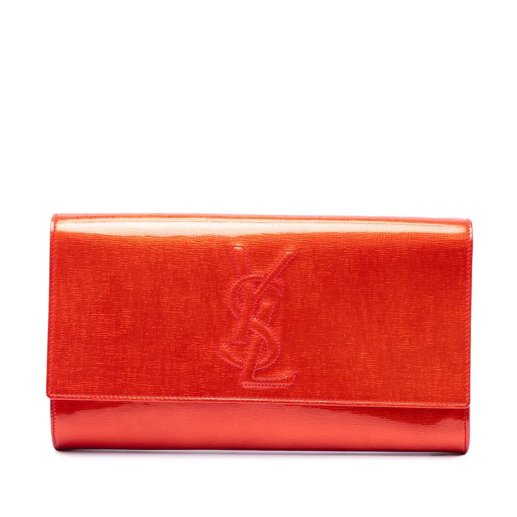 Saint Laurent Large Textured Patent Monogram Belle De Jour Clutch Orange Leather Very good - Front View