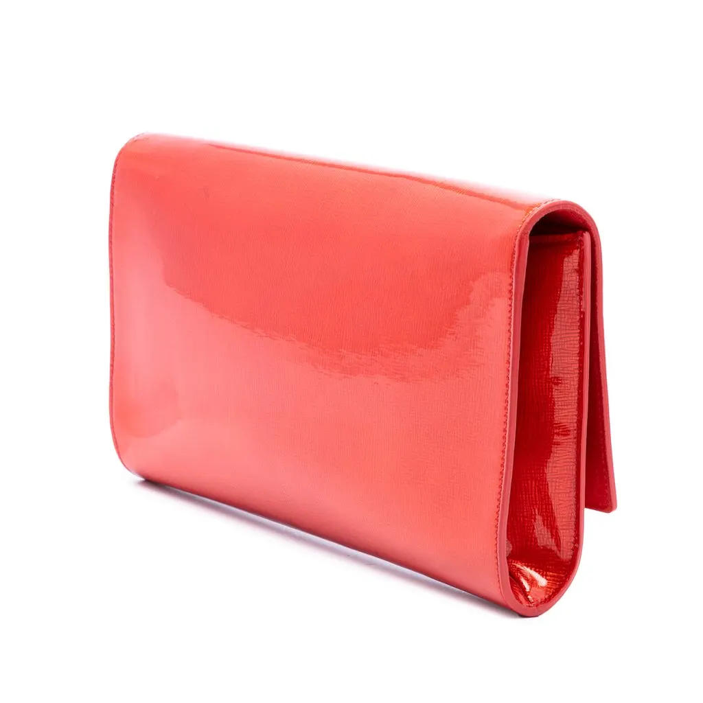 Saint Laurent Large Textured Patent Monogram Belle De Jour Clutch Orange Leather Very good - Back View