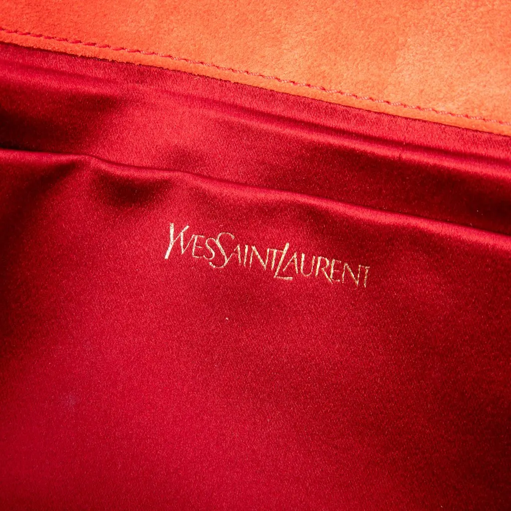 Saint Laurent Large Textured Patent Monogram Belle De Jour Clutch Orange Leather Very good - Box View