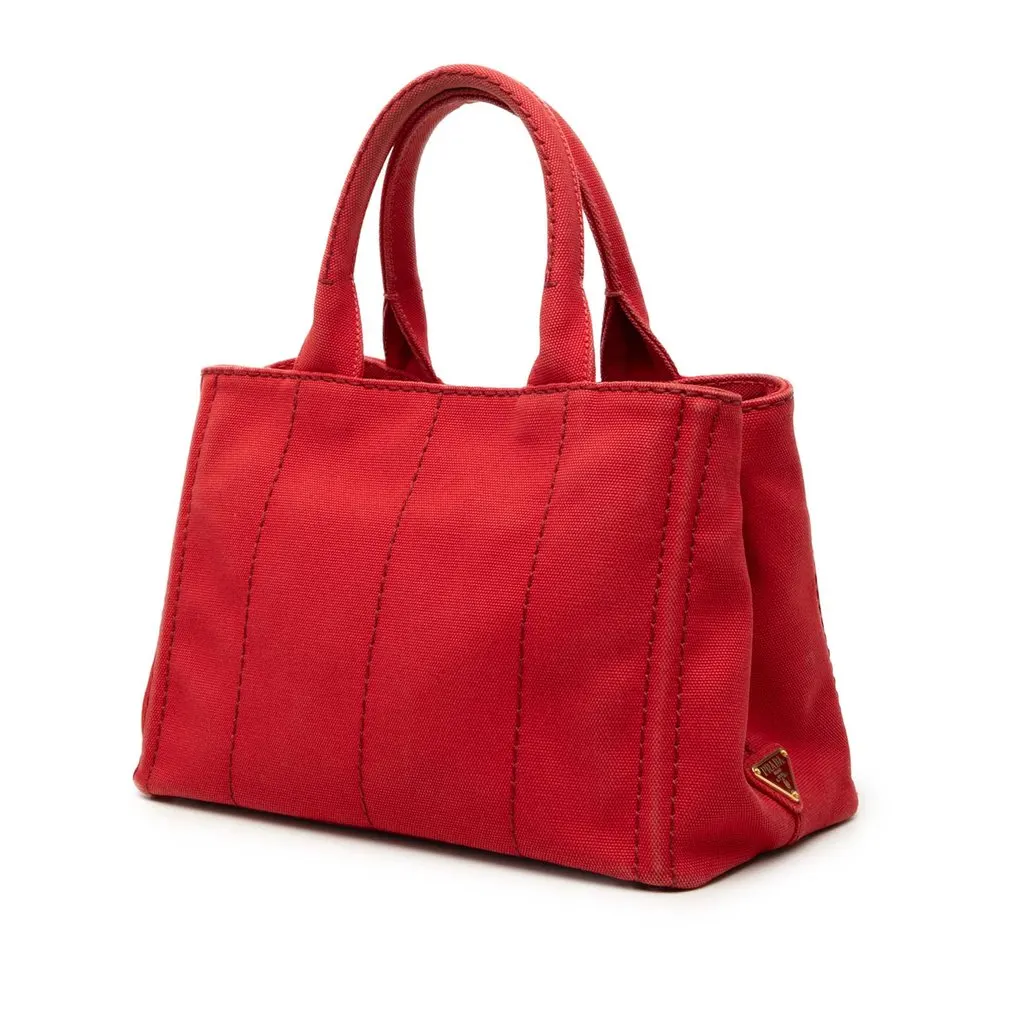 Prada Small Canvas Canapa Logo Tote Red Canvas Good - Back View