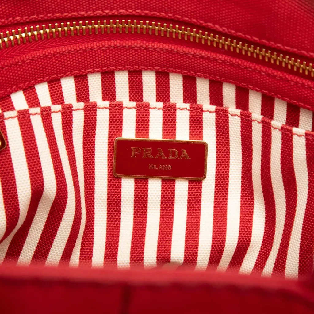 Prada Small Canvas Canapa Logo Tote Red Canvas Good - Box View