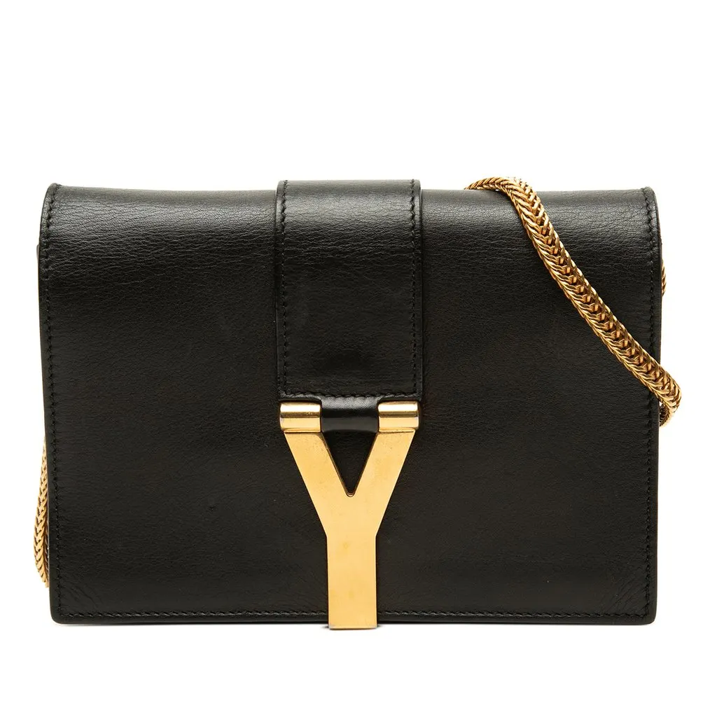 Saint Laurent Mini Leather Chyc Ligne Crossbody Black Leather Good - Front View