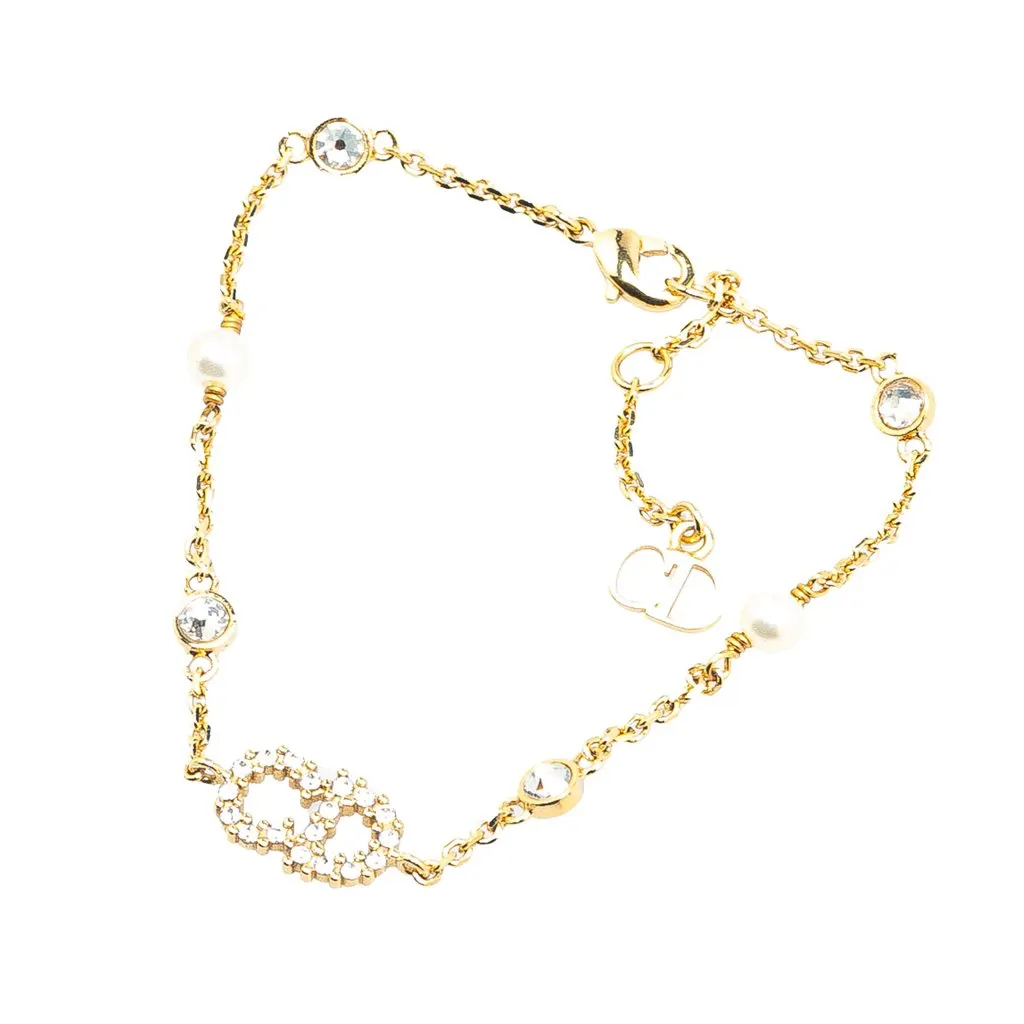 Dior Gold Plated Crystal and Faux Pearl Clair D Lune Bracelet Gold Metal Very good - Back View
