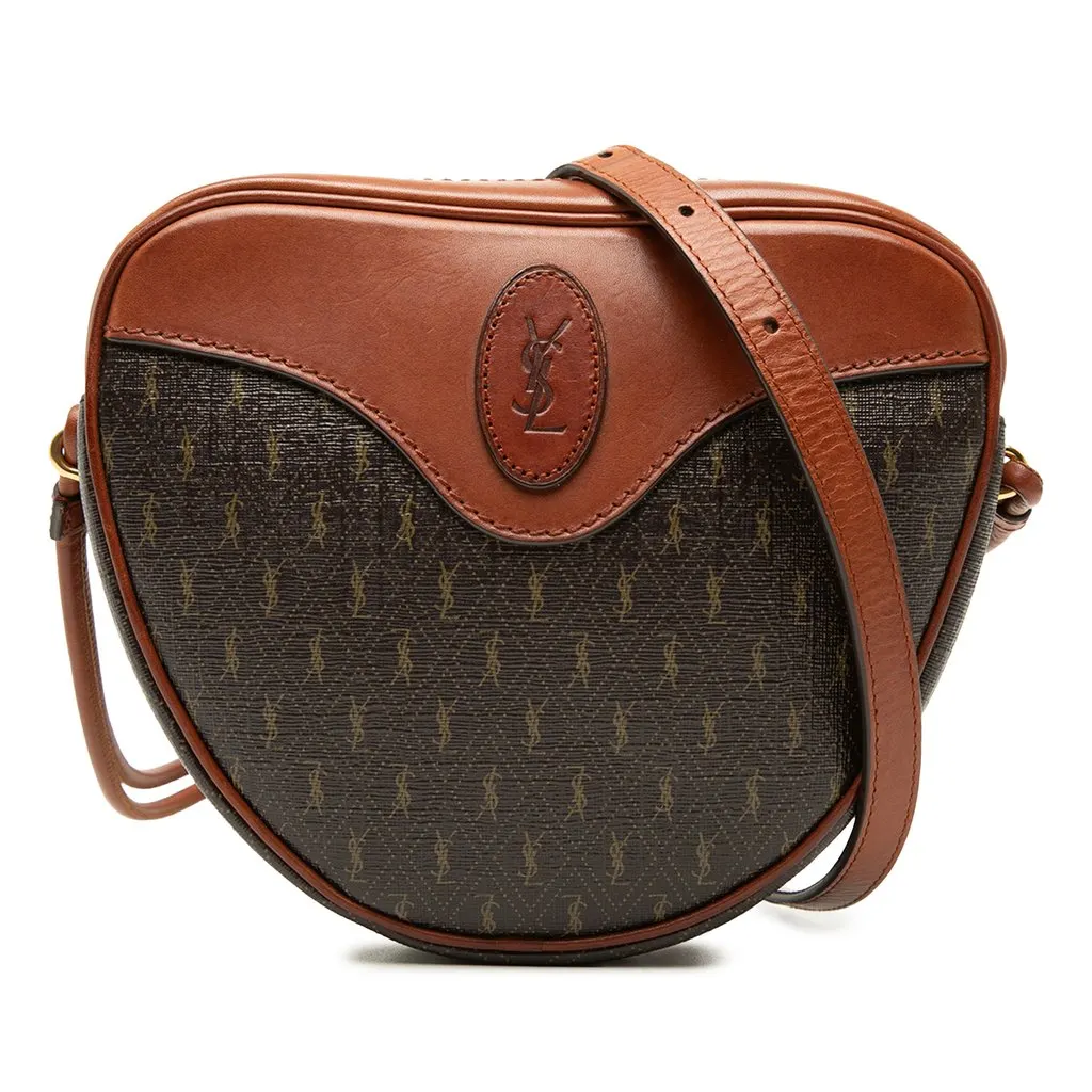 Saint Laurent Le Monogramme Coated Canvas and Leather Coeur Crossbody Brown Very good - Front View