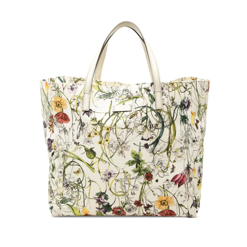 Gucci Canvas Flora Tote White Canvas Very good - Front View