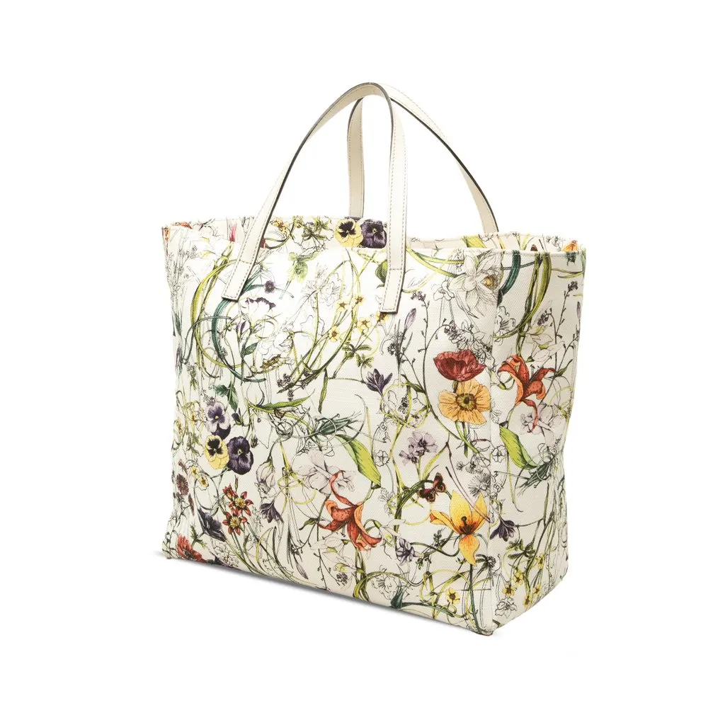 Gucci Canvas Flora Tote White Canvas Very good - Back View