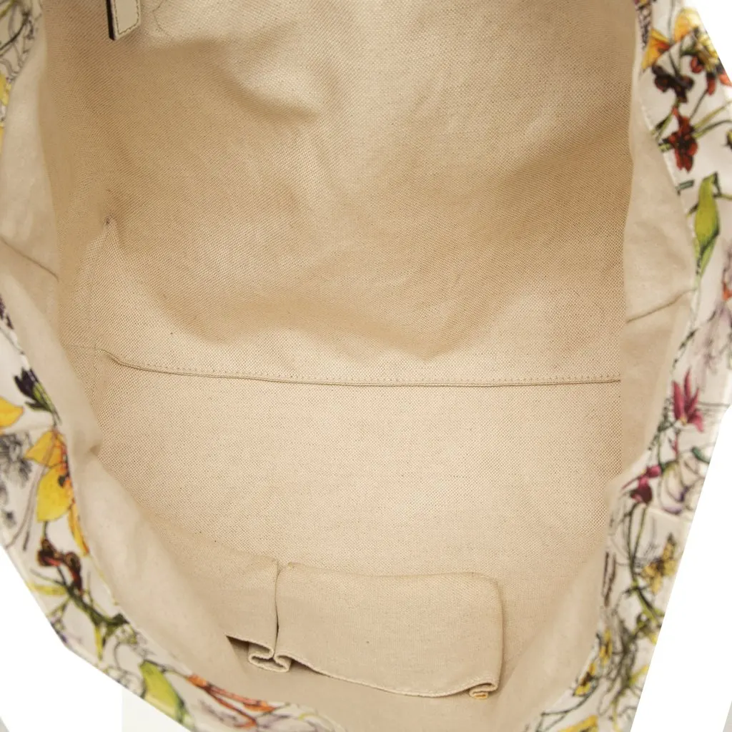 Gucci Canvas Flora Tote White Canvas Very good - Model View